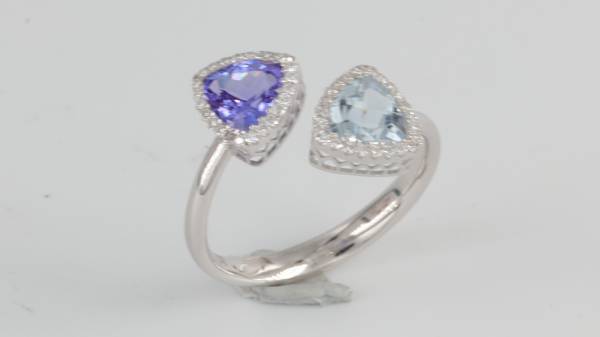 ΔΑΧΤΥΛΙΔΙ ΛΕΥΚΟΧΡΥΣΟ Κ18 ΜΕ AQUAMARINE, ΤΑΝΖΑΝΙΤΗ ΚΑΙ ΔΙΑΜΑΝΤΙΑ - Δαχτυλίδια